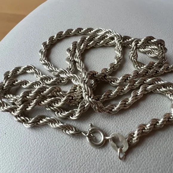LONG SOLID ROPE CHAIN NECKLACE 925 STERLING SILVER THICK, HEAVY, WELL MADE 23
